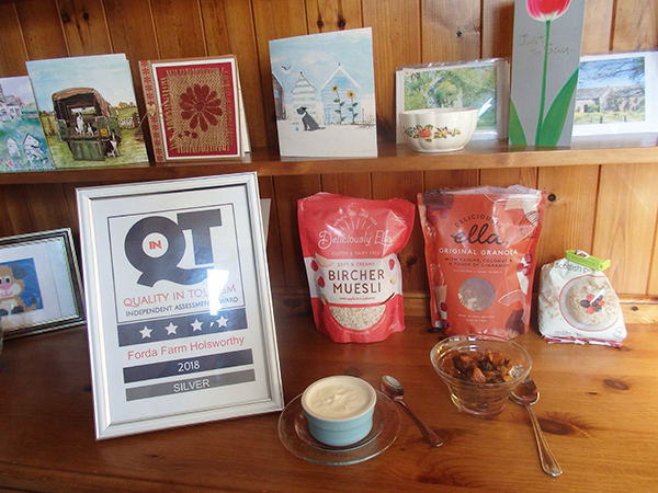 Forda Farm Bed and Breakfast, near Holsworthy and Bude offers a selection of gluten free cereals and winter fruit compote with yogurt. Our breakfast also includes traditional cereals, English breakfast or Continental breakfast.
